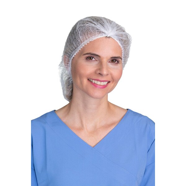 24In White Disposable Bouffant Hair Nets, High Quality Breathable Material, 100PK